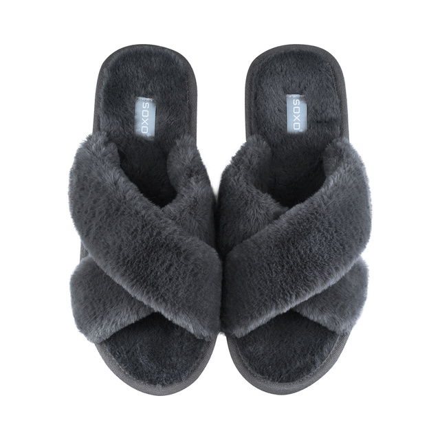 Pantuflas de mujer SOXO de pelo grafito con suela de TPR dura