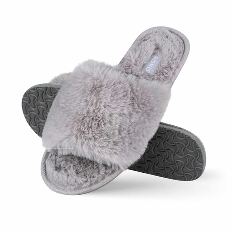 Pantuflas de mujer SOXO piel gris con suela dura de TPR