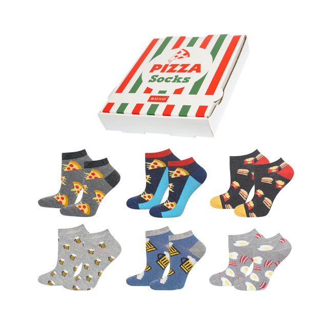 Juego de 6 pies de hombre SOXO GOOD STUFF en una caja de pizza