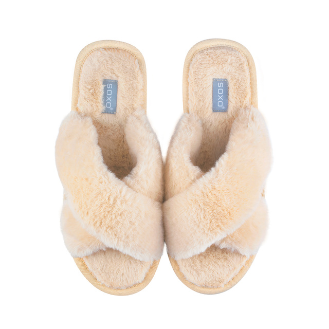 Zapatillas de casa de mujer SOXO de color beige suave en caja de regalo con pegatinas