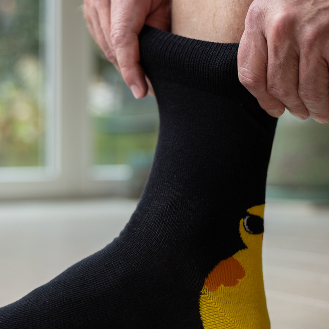 Calcetines de Pollo en un envase estilo tarjeta de felicitación