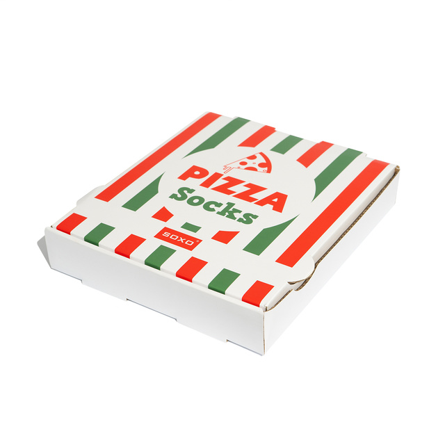 Juego de 4 calcetines de hombre SOXO GOOD STUFF en una caja de pizza