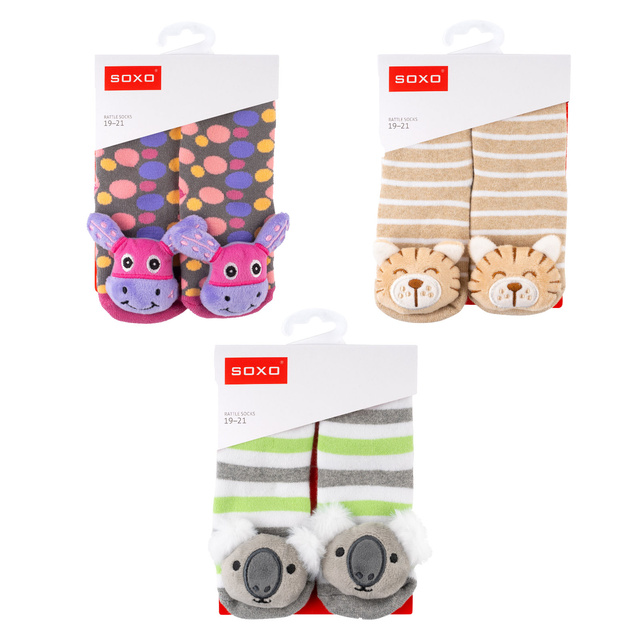 Set de 3 calcetines de colores para bebé SOXO con sonajero