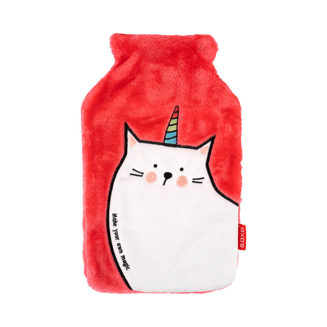 Calentador de botella de agua caliente SOXO rosa con un gato unicornio
