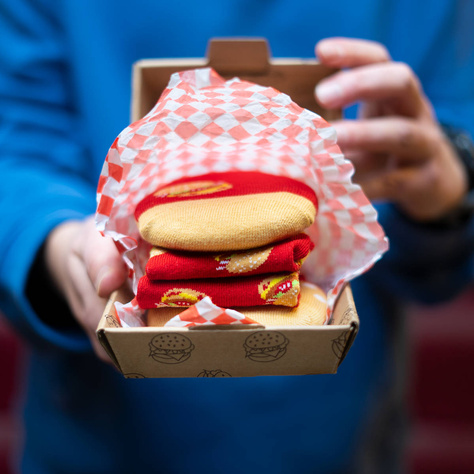 Calcetines Mujer | SOXO para hombre | Hamburguesa en una caja | idea de regalo alegre | calcetines divertidos para ella | para el unisexo