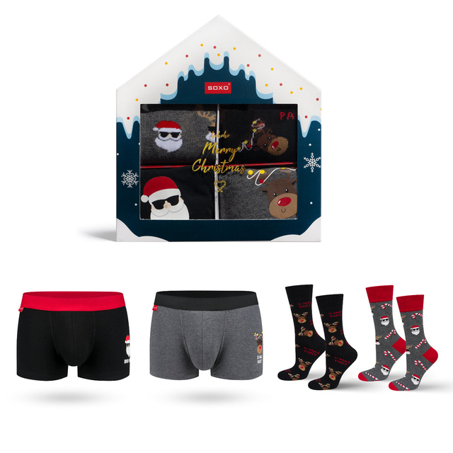 Set de regalo para hombre Soxo | 2 calcetines navideños | 2 calzoncillos bóxer navideños | regalo para Papá Noel | para el | conjunto divertido