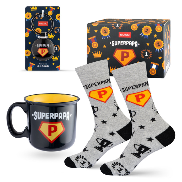 Conjunto de calcetines Super Papa para hombre en taza con llavero