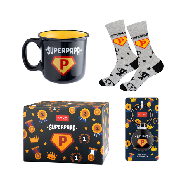Conjunto de calcetines Super Papa para hombre en taza con llavero