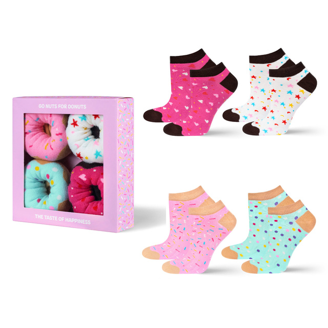 Juego de 4 calcetines SOXO para mujer en forma de donuta en una caja