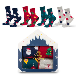 Juego de 4 calcetines de mujer Soxo | Casa de Navidad | regalo para ella | Navidad | coloridos calcetines alegres