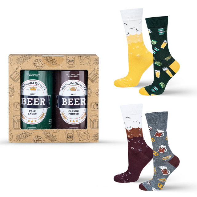 Juego de 2 calcetines coloridos SOXO GOOD STUFF para hombre con cerveza divertida en una lata para regalo
