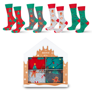 Set 4x Calcetines coloridos para hombre SOXO GOOD STUFF Calcetines de algodón de regalo de feliz Navidad