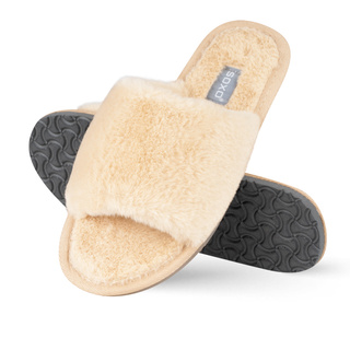 Pantuflas de mujer SOXO piel beige con suela dura de TPR