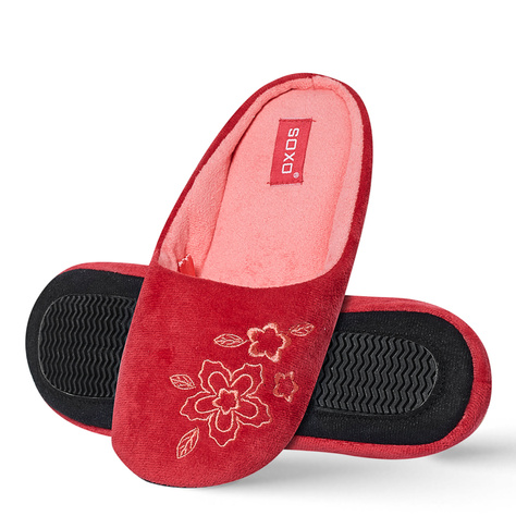 Zapatillas casa de mujer SOXO rojas con bordado y suela dura