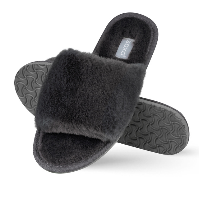 Pantuflas de mujer SOXO piel grafito con suela dura de TPR