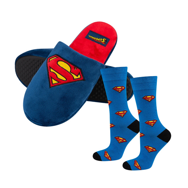 Juego de 1 calcetines de colores SOXO Superman y 1 pantuflas de Superman para hombre