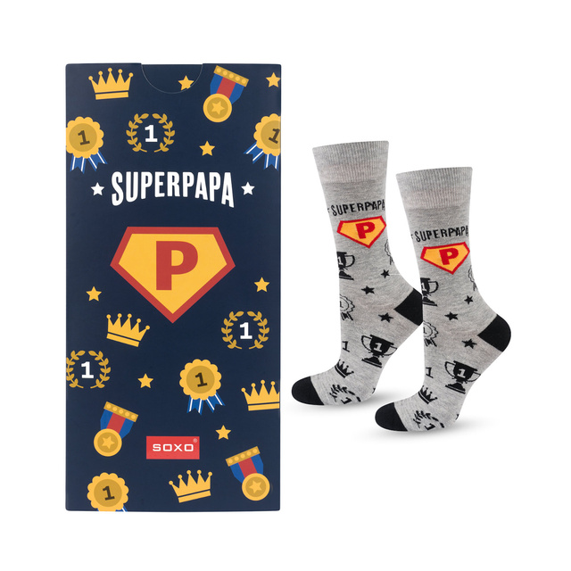 Coloridos calcetines de hombre SOXO con la inscripción "SuperPapa" | regalo del dia del padre