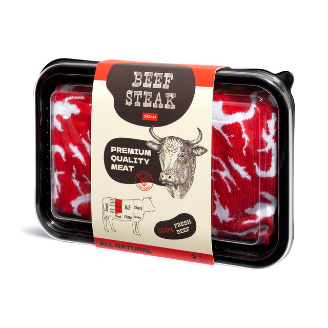 Juego de calcetines de carne y calcetines de hamburguesa en una caja