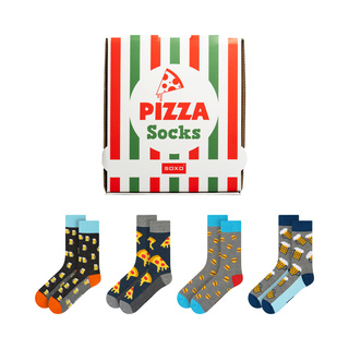 Juego de 4 calcetines de hombre SOXO GOOD STUFF en una caja de pizza