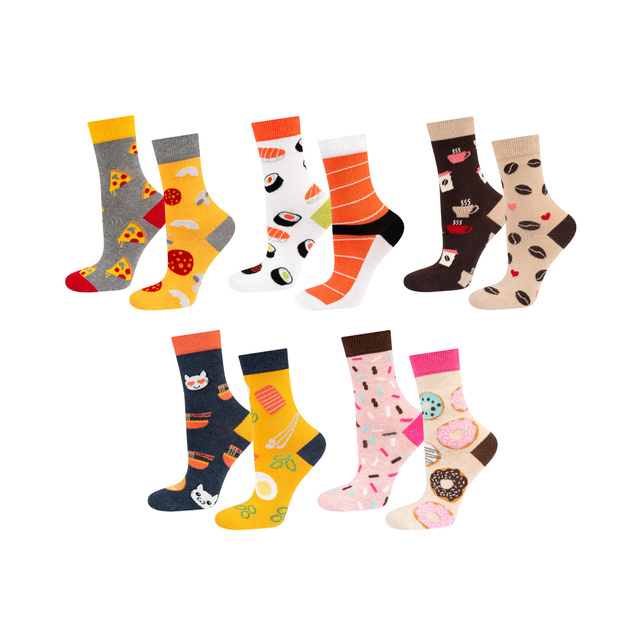 Set de 5x SOXO coloridos calcetines de mujer con pizza