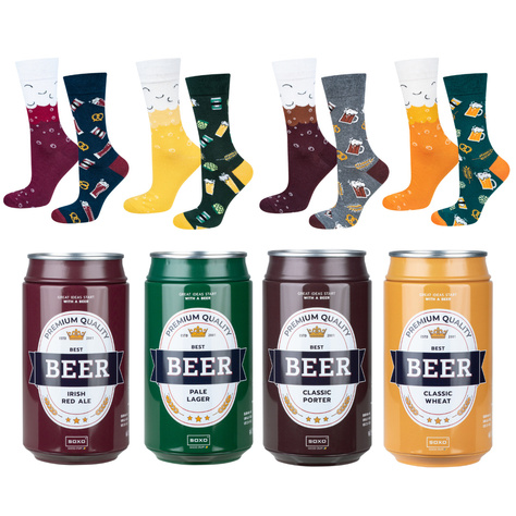 Juego de 4 calcetines coloridos SOXO GOOD STUFF para hombre, cerveza divertida en una lata para regalo