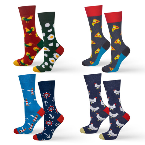 Calcetines de colores para hombre SOXO gallina | pizza | linterna | huevo - 4 pares 