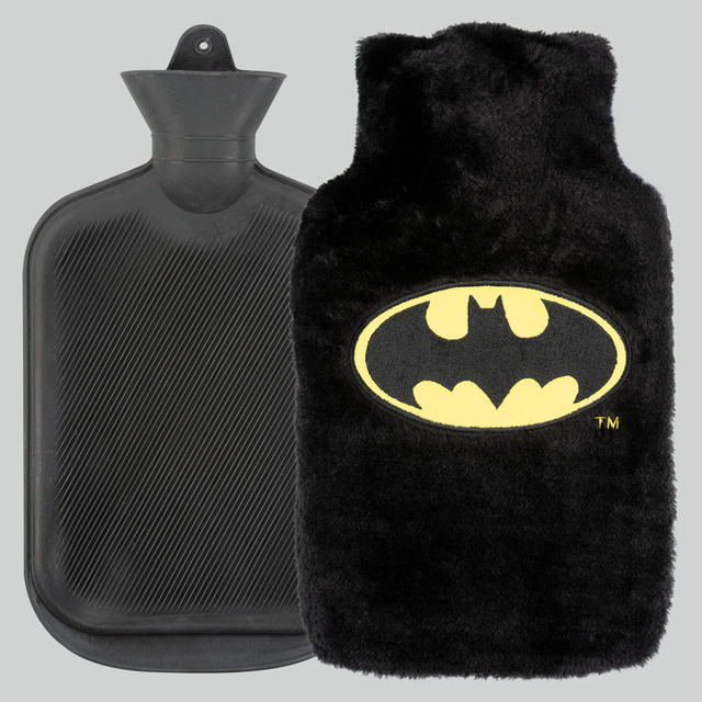 Botella de agua caliente negra Calentador SOXO en una funda de felpa Idea de regalo BATMAN GRANDE 1.8l