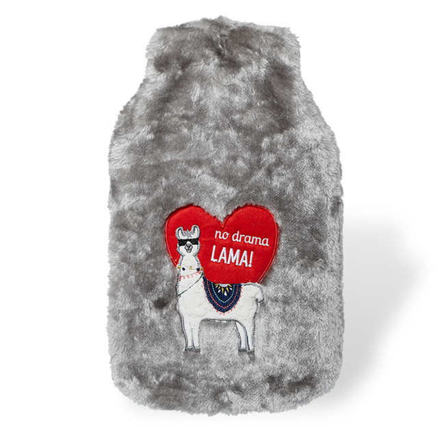 Botella de agua caliente gris grande 1.8L SOXO en una funda