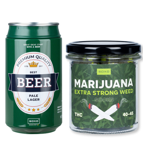 Set 2x Calcetines Hombre SOXO | Día del Niño | Marihuana en un frasco | Cerveza Pale lager en lata | para un regalo para el