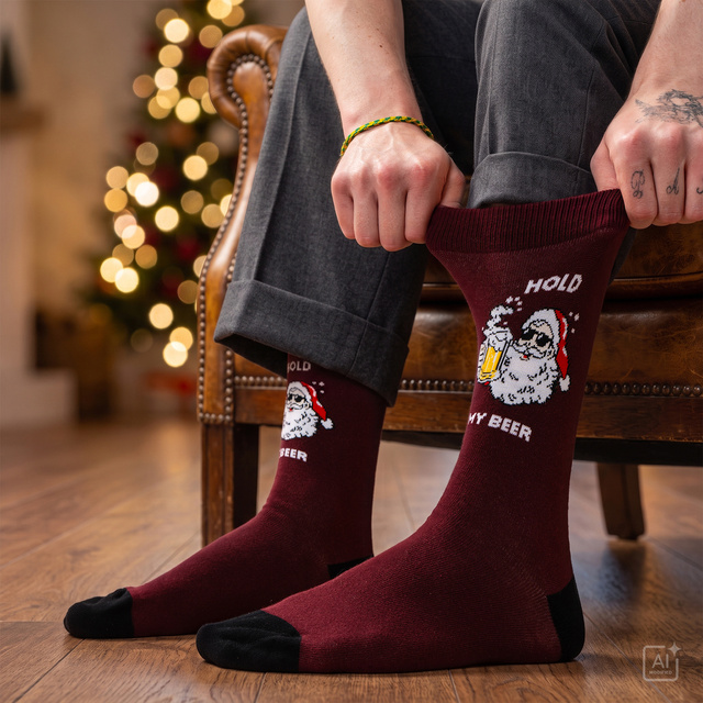 Calcetines Papá Noel Motociclista Travieso de 3 pares