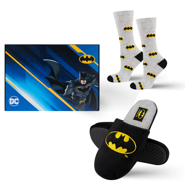 Juego de 1 calcetines de colores SOXO Batman y 1 pantuflas de Batman para hombre