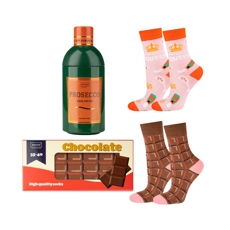 Conjunto de 2x Calcetines de mujer Colorful SOXO Hamburger en una caja y chocolate