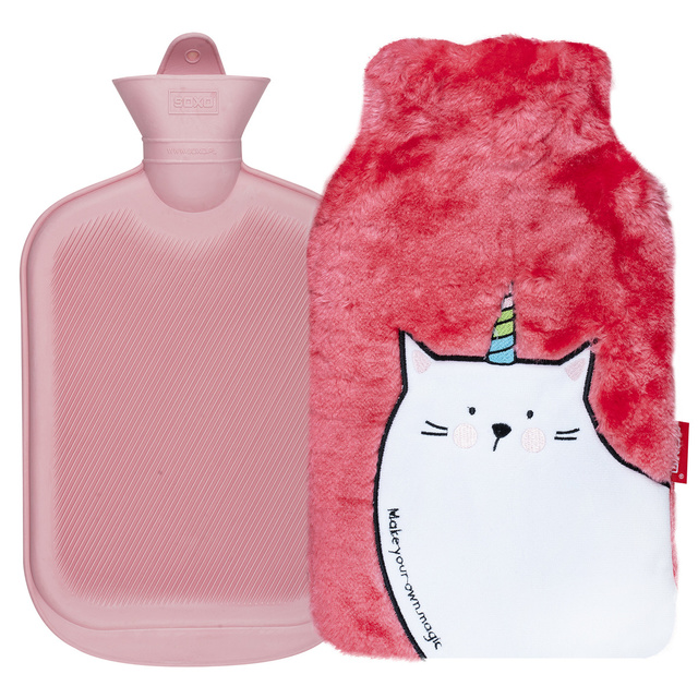 Calentador de botella de agua caliente SOXO rosa con un gato unicornio