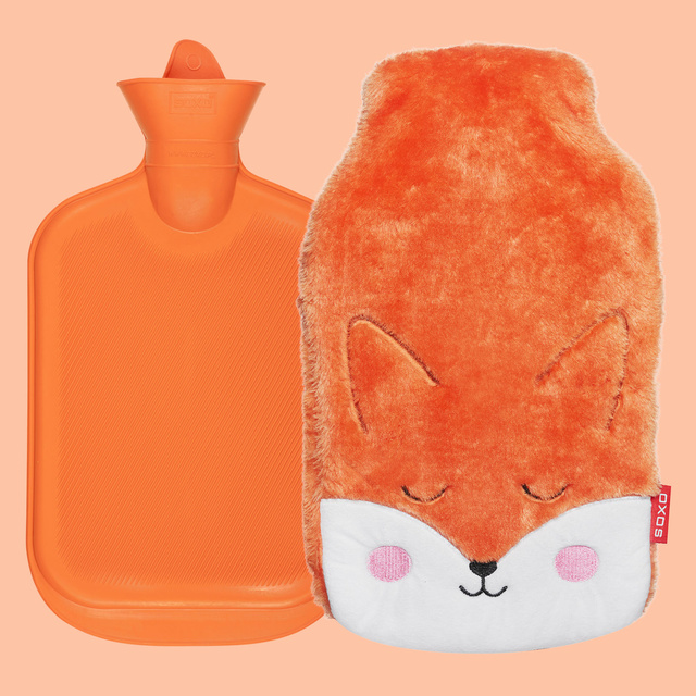 Botella de agua caliente 1.8L calentador SOXO naranja con funda de pelo peluche REGALO