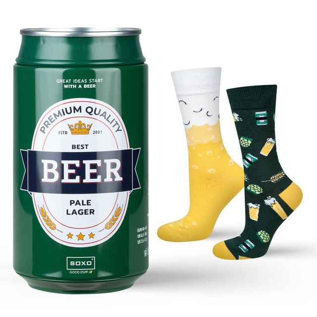 Calcetines de colores SOXO GOOD STUFF para hombre, divertida cerveza Pale Lager en una lata de regalo