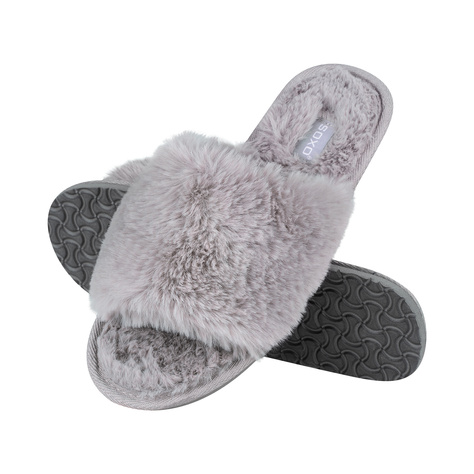 Pantuflas de mujer SOXO piel gris con suela dura de TPR