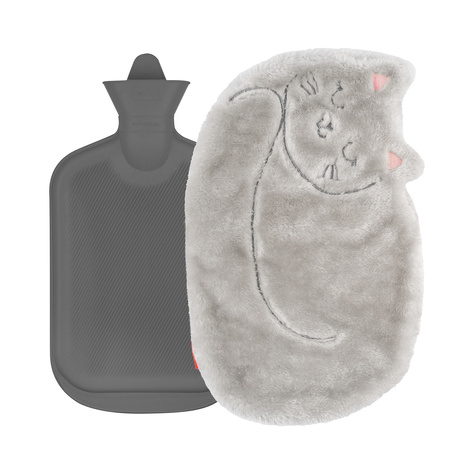 Bolsa de agua caliente SOXO con forma de gato, gris 1,8 L