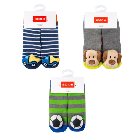 Set de 3 calcetines de colores para bebé SOXO con sonajero