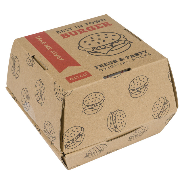 Juego de calcetines de carne y calcetines de hamburguesa en una caja
