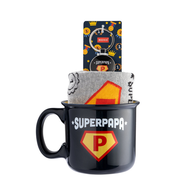 Conjunto de calcetines Super Papa para hombre en taza con llavero