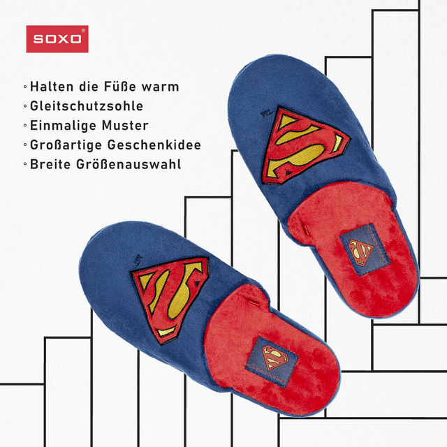 Juego de 1 calcetines de colores SOXO Superman y 1 pantuflas de Superman para hombre