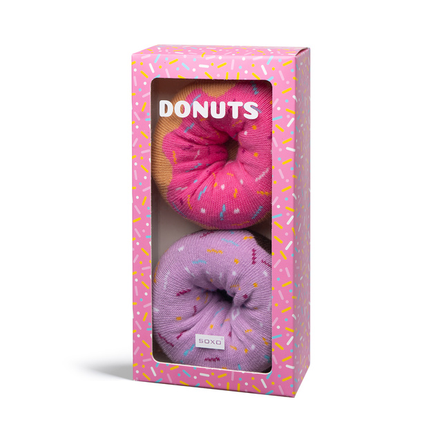 Juego de 2 calcetines Soxo Donut para mujer en una caja | Perfecto para un regalo | divertido y feliz | rosa