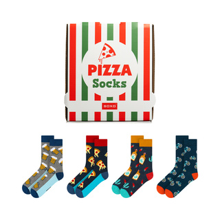 Juego de 4 calcetines de hombre SOXO GOOD STUFF en una caja de pizza