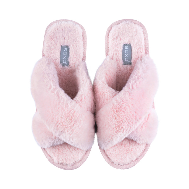 Pantuflas de mujer SOXO de pelo rosa con suela de TPR dura