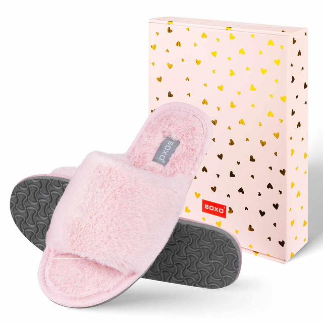 Zapatillas de casa de mujer SOXO de color rosa suave en caja de regalo con pegatinas