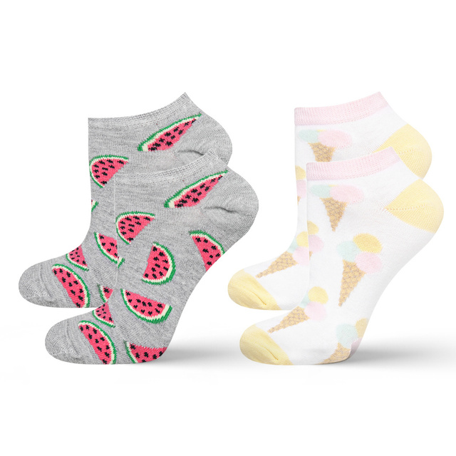 Juego de 2 calcetines tobilleros SOXO de colores para mujer | helados y sandias