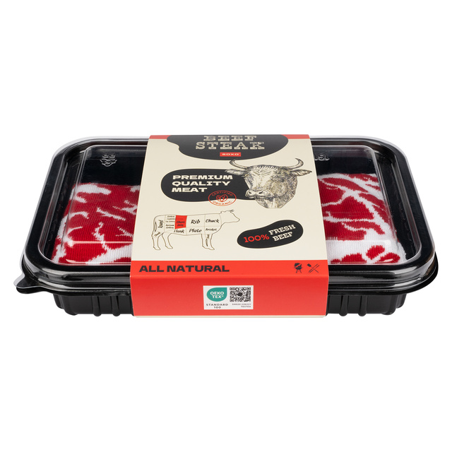 Juego de calcetines de carne y calcetines de hamburguesa en una caja
