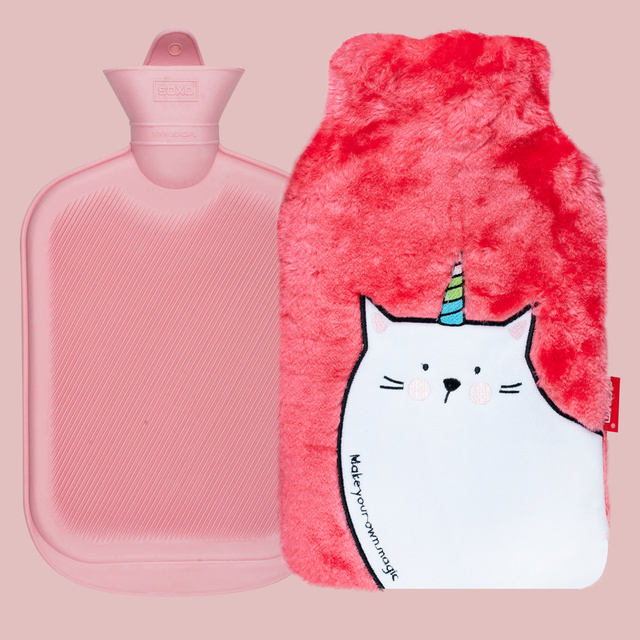 Calentador de botella de agua caliente SOXO rosa con un gato unicornio
