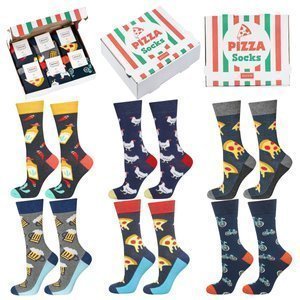 Juego de 6 calcetines coloridos SOXO GOOD STUFF para hombre en una caja de pizza