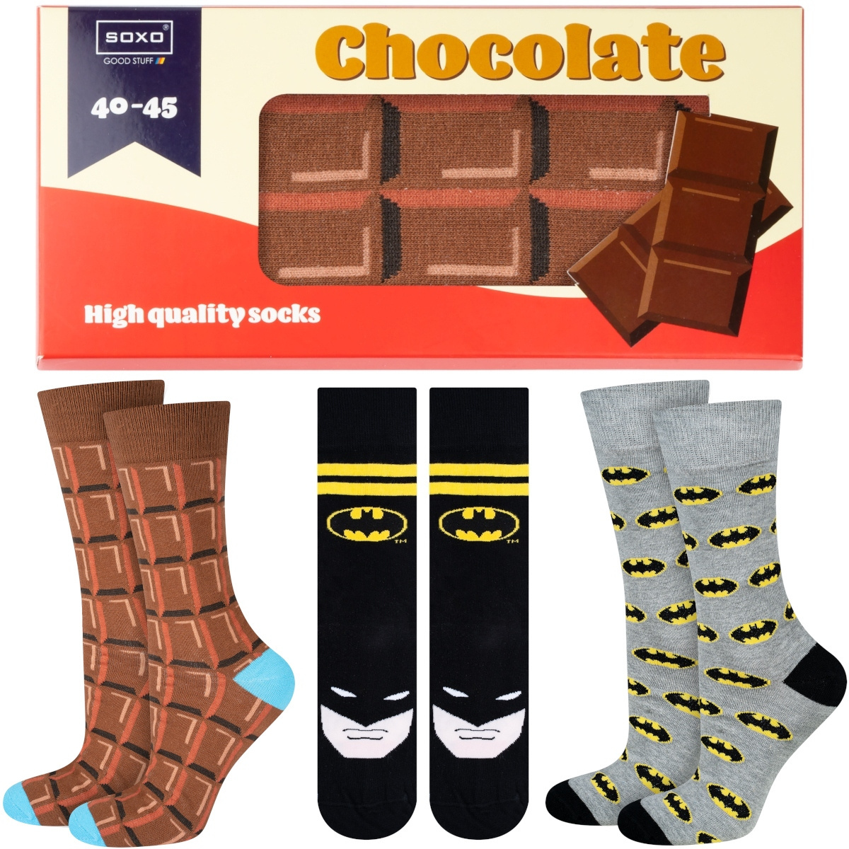 Juego de 3 calcetines coloridos SOXO para hombre | barra de chocolate |  batman dc tebeos | regalo para el - 21,99 € | Tienda online SOXO